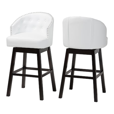 Baxton Studio White Faux Leather Tufted Swivel Barstool with Nail heads Trim 120-6598
